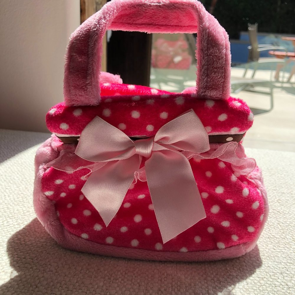 Aurora Plush Pink Polka Dot Pet Carrier Stuffed Animal Purse- NWOT